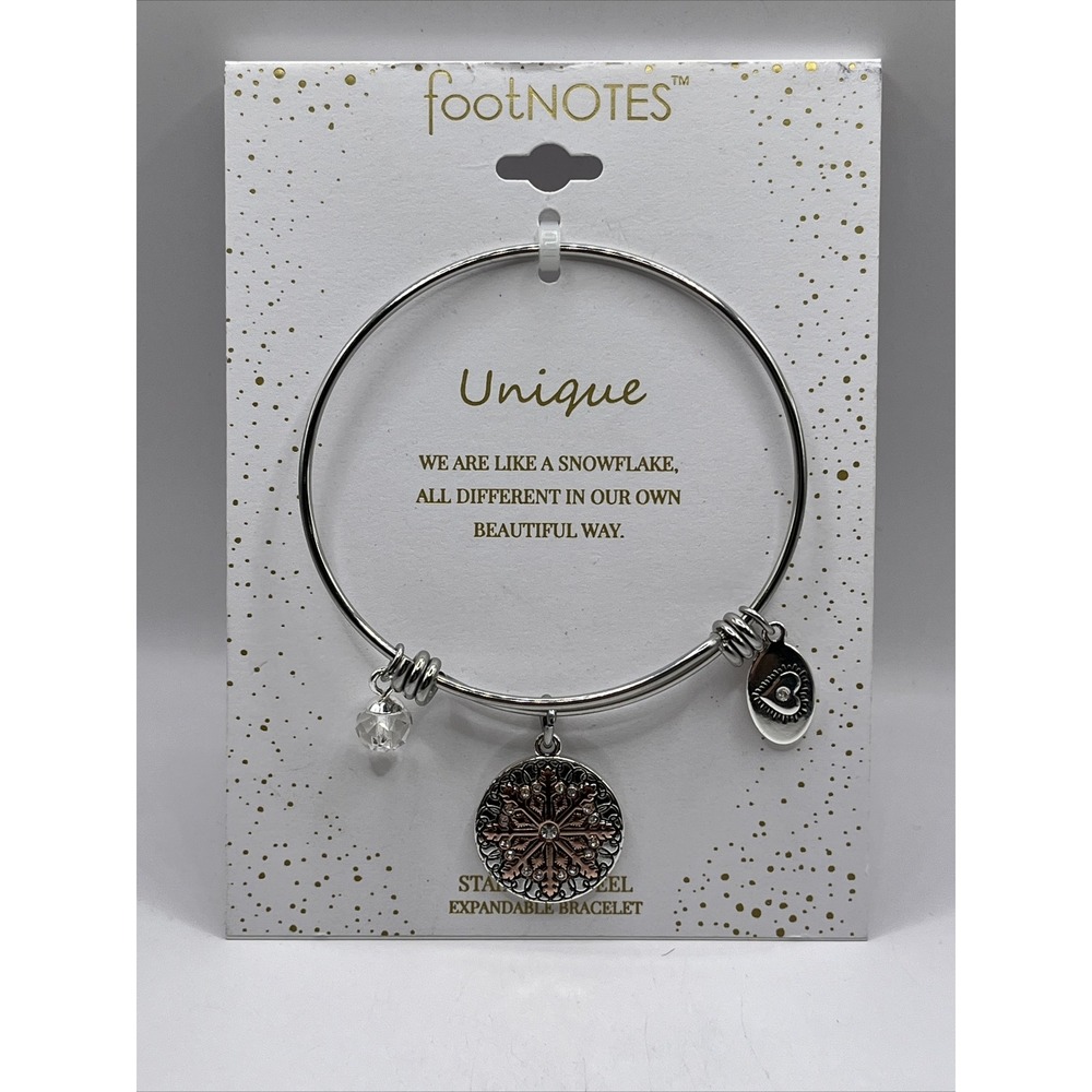 Footnotes Unique Snowflake Silver Charm Expandable‎ Bracelet- New w/ Tags